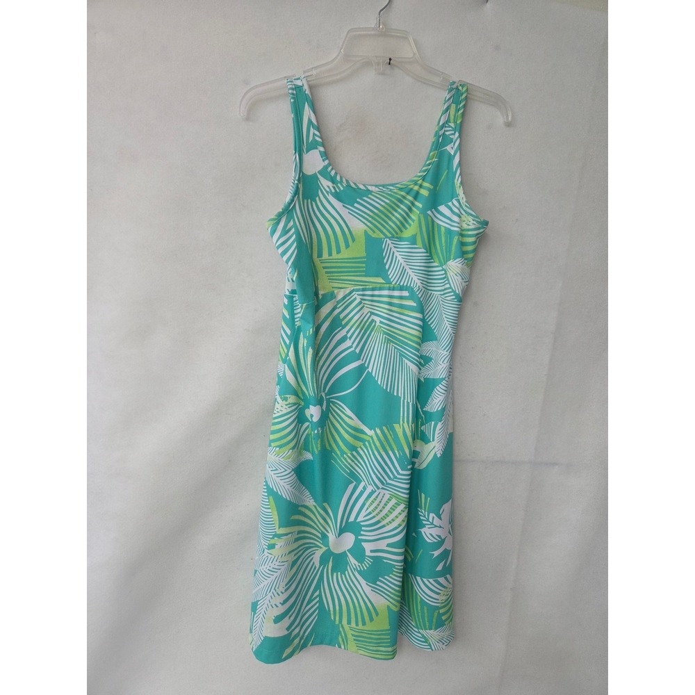 Columbia Freezer III Dress Womens Medium Teal Lime Green Tropical Palm FL5039